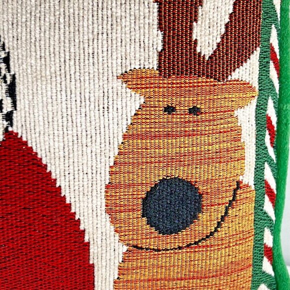 Vintage Christmas Tapestry Pillow Santa Claus Reindeer Antlers Hat 12" square - Picture 3 of 7